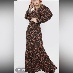 Free People Black Floral Maxi Skirt